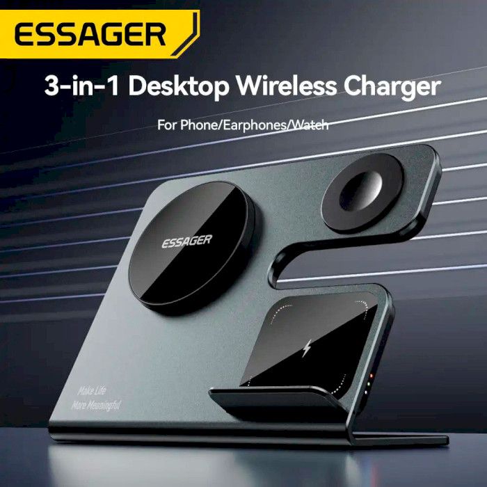 Бездротовий мультизарядний пристрій Essager  Ruicheng desktop magnetic suction 15W (3 in 1)  black (EWXZM-RC0G-Z)