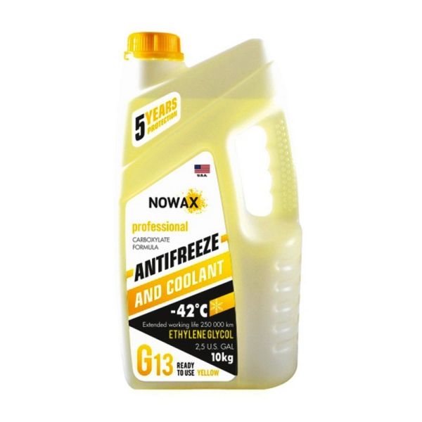 Охлаждающая жидкость жёлтая 10кг Nowax антифриз для авто (NX10007)