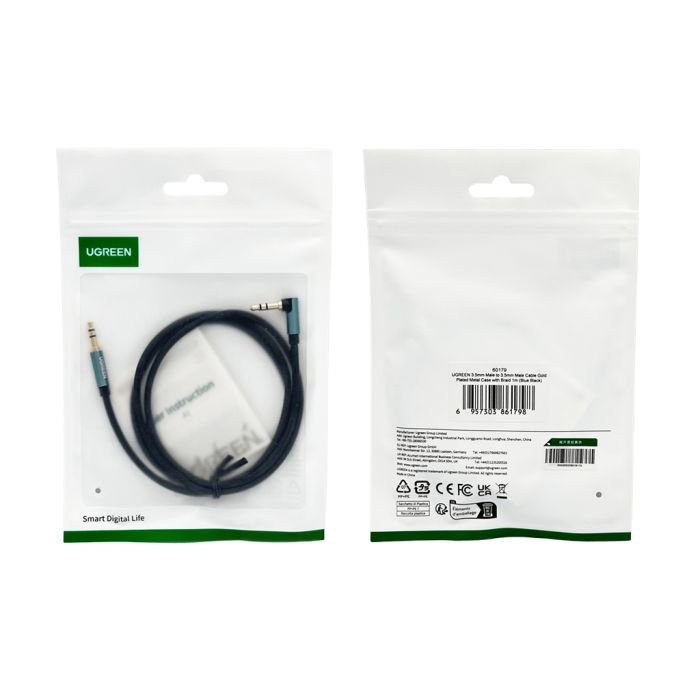 Аудіокабель UGREEN 3.5mm Male to 3.5mm Male Cable Gold Plated Metal Case with Braid 1m (Blue Black) (UGR-60179)