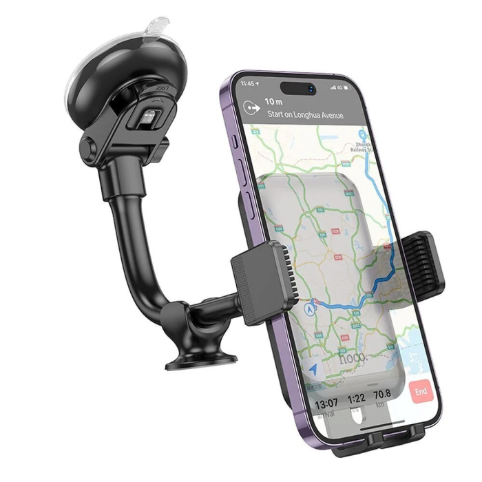 Автотримач для телефона HOCO H27 Rock push-type car holder(center console) Black gray (6942007608923)