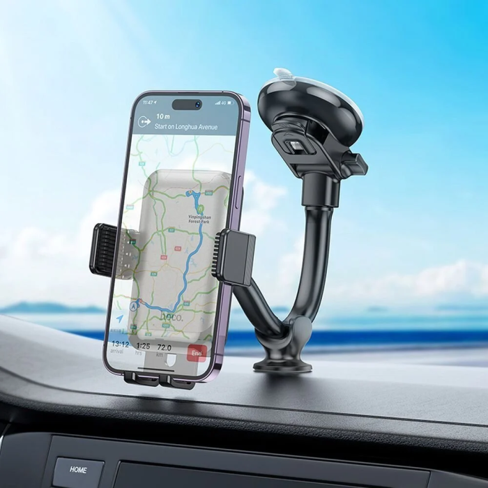 Автотримач для телефона HOCO H27 Rock push-type car holder(center console) Black gray (6942007608923)