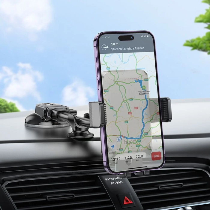 Автотримач для телефона HOCO H27 Rock push-type car holder(center console) Black gray (6942007608923)