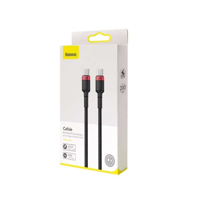 Кабель Baseus Cafule PD2.0 100W flash charging Type-C For Type-C cable (20V 5A)2m Red+Black (CATKLF-AL91)