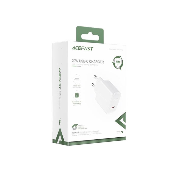 Мережевий зарядний пристрій ACEFAST A1 PD20W single USB-C charger White (6974316280040)