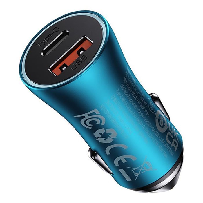 Автомобільний зарядний пристрій Baseus Golden Contactor Max Dual Fast Charger Car Charger U+C 60W Blue (CGJM000103)