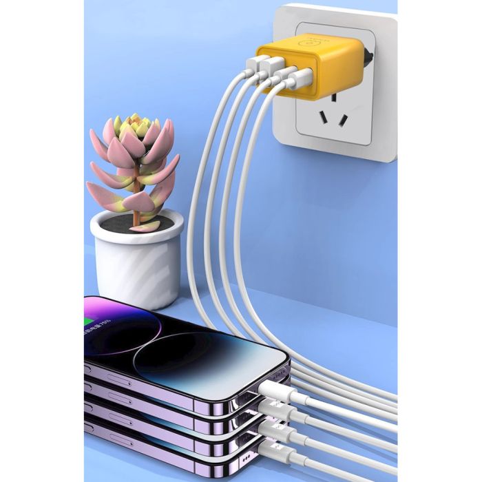 Мережевий зарядний пристрій WUW-C212 48W Charger 2 USB C +  2 USB C yellow (C212)