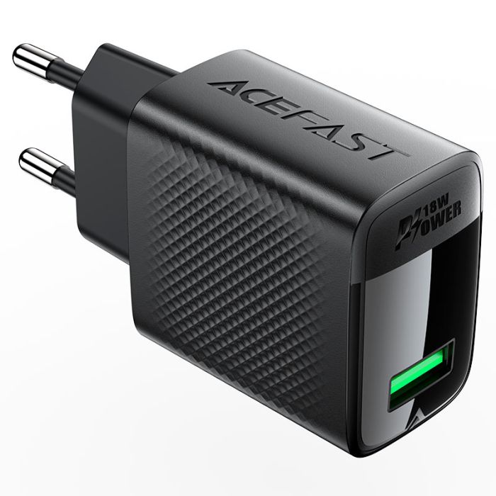 Мережевий зарядний пристрій ACEFAST A90 QC18W GaN single USB-A charger (EU) Black (6974316283249)