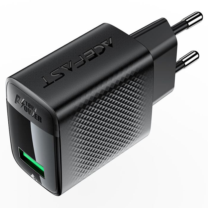 Мережевий зарядний пристрій ACEFAST A90 QC18W GaN single USB-A charger (EU) Black (6974316283249)