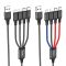 Кабель HOCO X76 USB to iP+Type-C+Type-C+Micro 2A, 1m, nylon, aluminum connectors Black+Red+Blue (6931474768650)