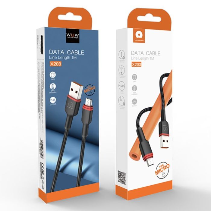 Кабель WUW-X203 USB Micro 2,4A 1m black (6972573336197)