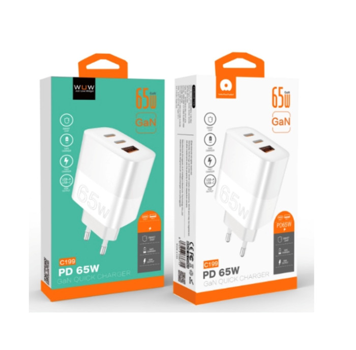 Мережевий зарядний пристрій WUW-C199 PD65W+PD20W+QC18W GaN C white (6972573336715)