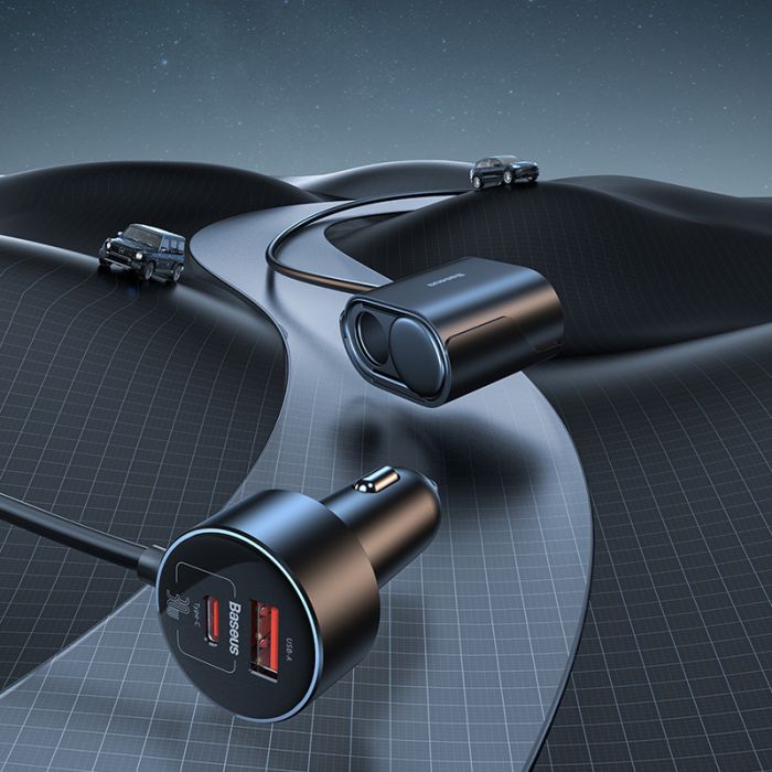 Автомобільний зарядний пристрій Baseus High Efficiency Pro 1-for-2 Car Cigarette Lighter 30W Cosmic Black (C00455300121-00)