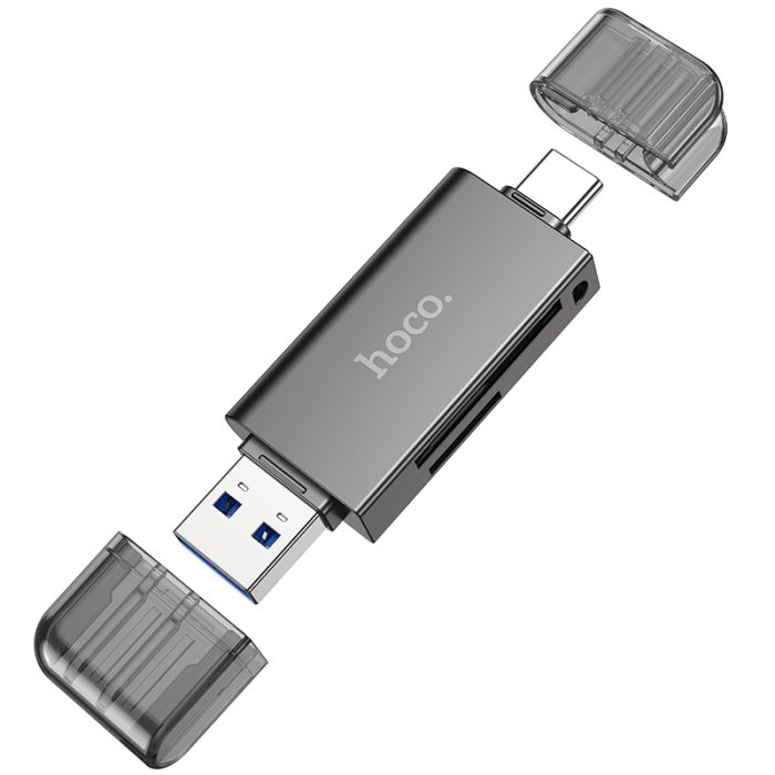 USB-хаб HOCO HB39 USB/Type-C 3.0 high-speed card reader Metal Gray (6942007604819)