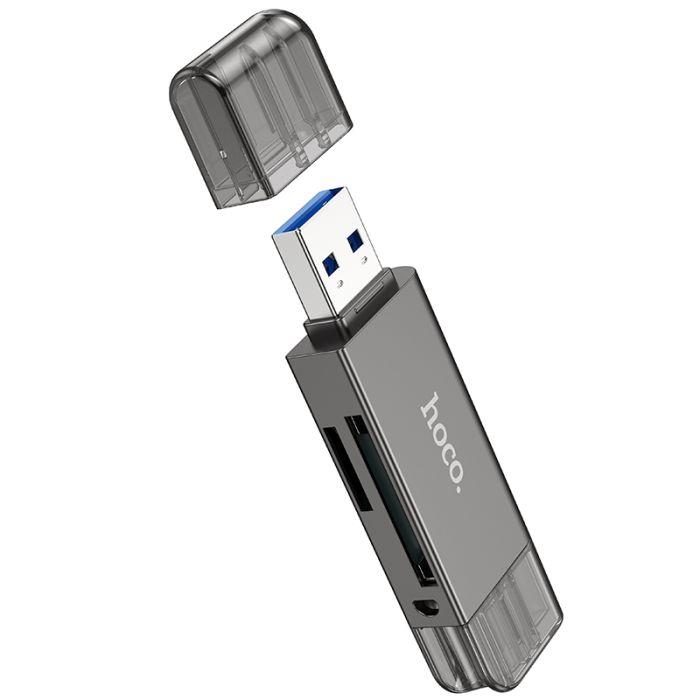 USB-хаб HOCO HB39 USB/Type-C 3.0 high-speed card reader Metal Gray (6942007604819)