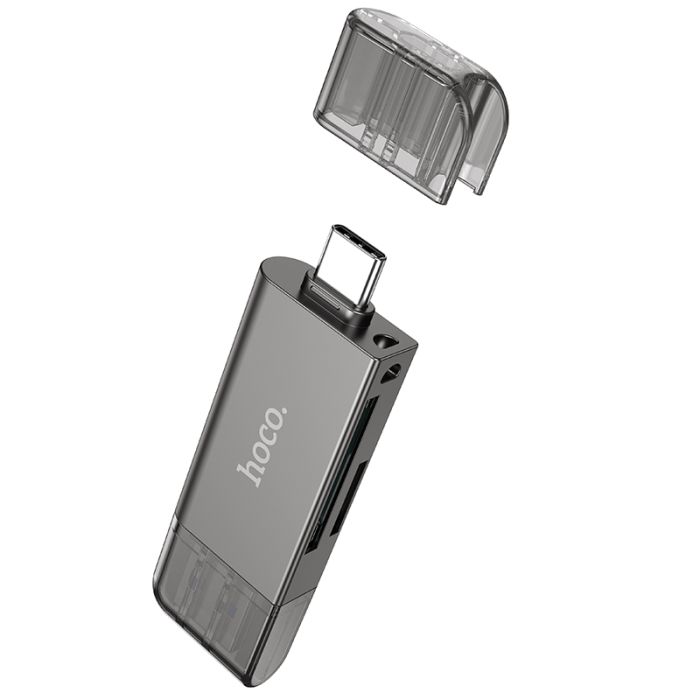 USB-хаб HOCO HB39 USB/Type-C 3.0 high-speed card reader Metal Gray (6942007604819)