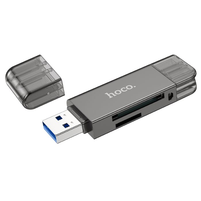 USB-хаб HOCO HB39 USB/Type-C 3.0 high-speed card reader Metal Gray (6942007604819)
