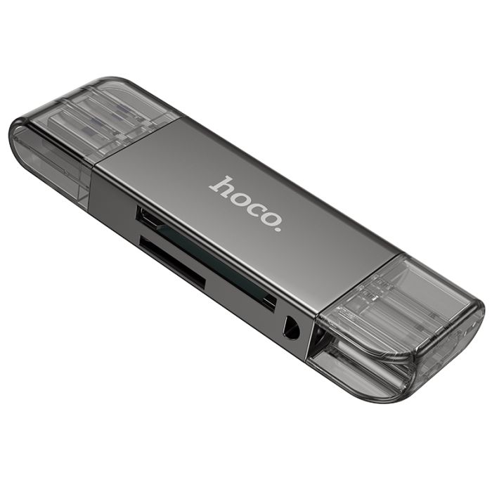 USB-хаб HOCO HB39 USB/Type-C 3.0 high-speed card reader Metal Gray (6942007604819)