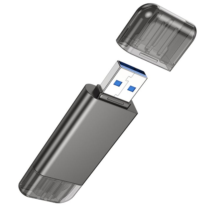 USB-хаб HOCO HB39 USB/Type-C 3.0 high-speed card reader Metal Gray (6942007604819)