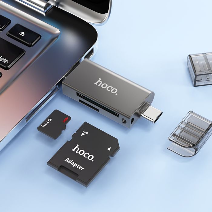 USB-хаб HOCO HB39 USB/Type-C 3.0 high-speed card reader Metal Gray (6942007604819)