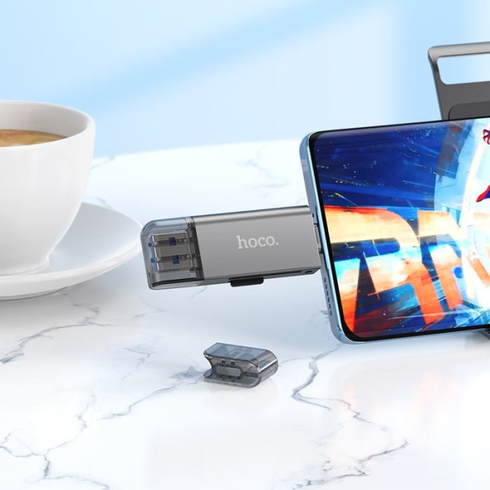 USB-хаб HOCO HB39 USB/Type-C 3.0 high-speed card reader Metal Gray (6942007604819)