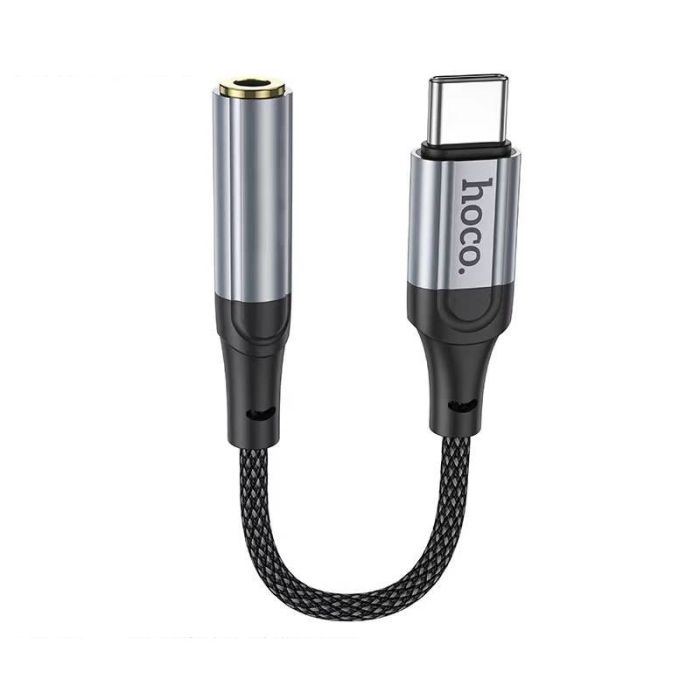 Аудiокабель HOCO LS36 Type-C to 3.5 female, nylon braid, 0.12m, Black (6942007608886)