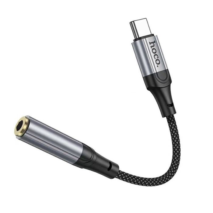 Аудiокабель HOCO LS36 Type-C to 3.5 female, nylon braid, 0.12m, Black (6942007608886)