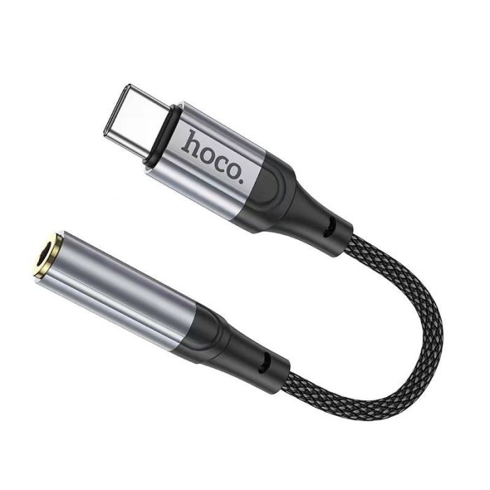 Аудiокабель HOCO LS36 Type-C to 3.5 female, nylon braid, 0.12m, Black (6942007608886)
