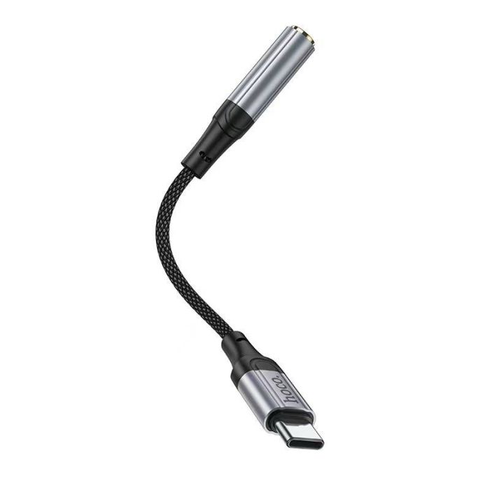 Аудiокабель HOCO LS36 Type-C to 3.5 female, nylon braid, 0.12m, Black (6942007608886)