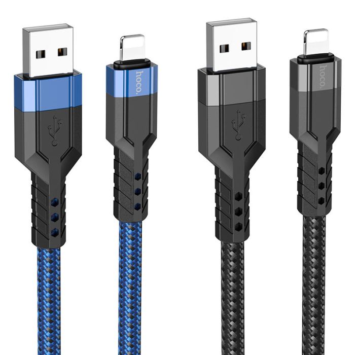 Кабель HOCO U110 USB to iP 2.4A, 1.2m, nylon, aluminum connectors, Black (6931474770561)