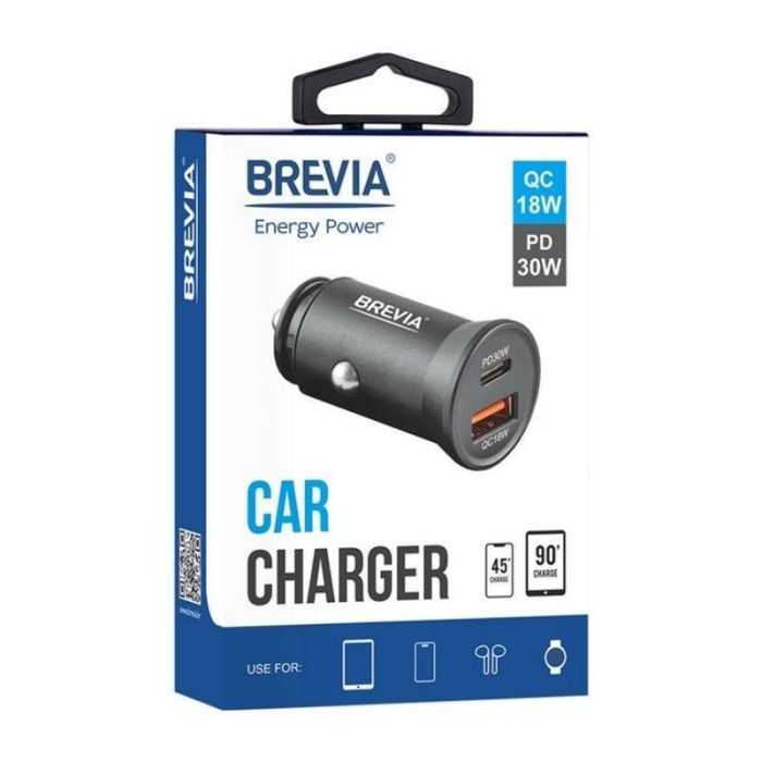 Зарядное устройство для авто BREVIA ePower DualCharge 30Вт 1xUSB-C 1xUSB-A черный (46030CAB)