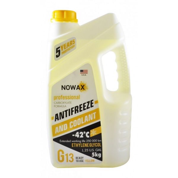 Антифриз для авто желтого цвета 5 кг Nowax охлаждающая жидкость (NX05007)