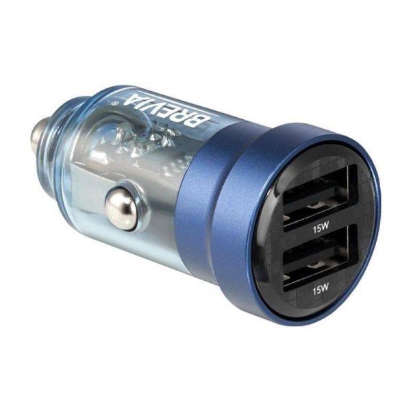 Зарядка для авто Brevia ePower DualDrive 15W 2xUSB-A прозрачный голубой (46515DUBL)