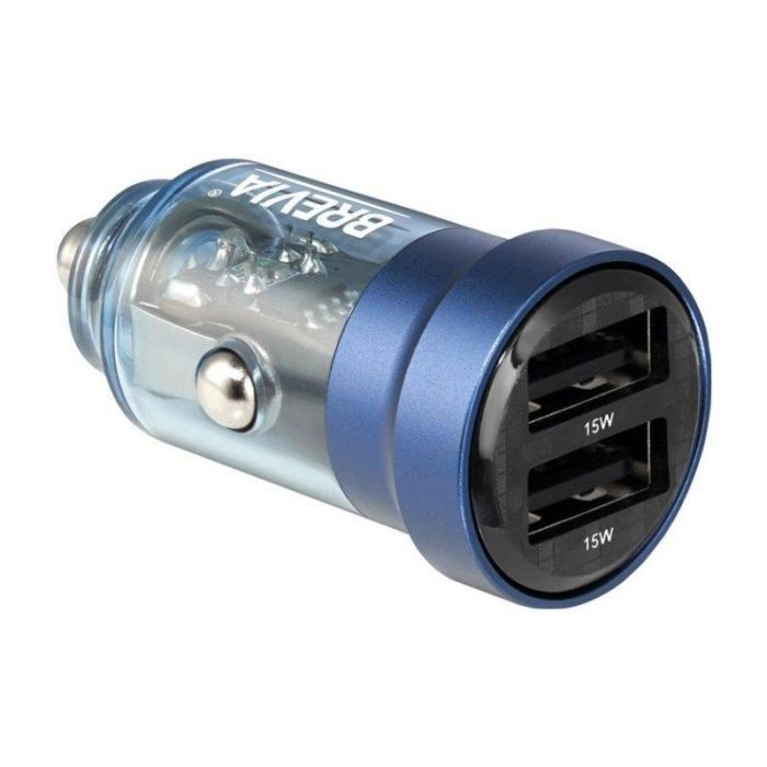 Зарядка для авто Brevia ePower DualDrive 15W 2xUSB-A прозрачный голубой (46515DUBL)