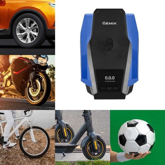 Автокомпресор GEMIX Model G black/blue поршневий з сумкою, цифровий манометр, функція AUTOSTOP, ліхтарик, 35 л/хв