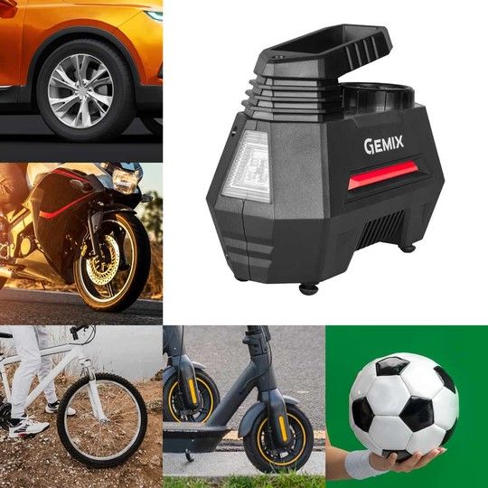 Автокомпресор GEMIX Model M black/red поршневий, цифровий манометр, функція AUTOSTOP, ліхтарик, 35 л/хв