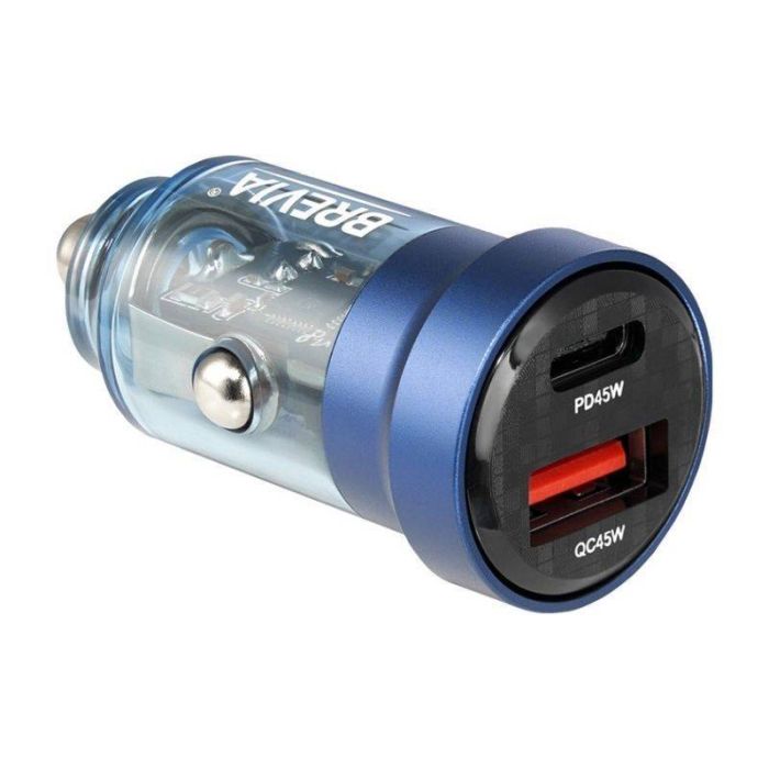 Зарядное устройство для авто Brevia DualCharge ePower 45W USB-C и USB-A синий прозрачный (46545CABL)