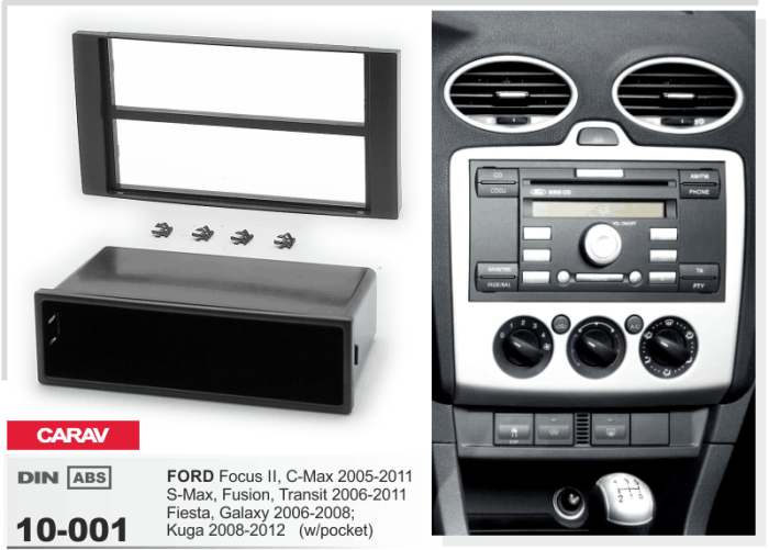 Переходная рамка Ford Focus, Transit, C-Max, S-Max, Fusion, Fiesta, Galaxy, Kuga Carav 10-001