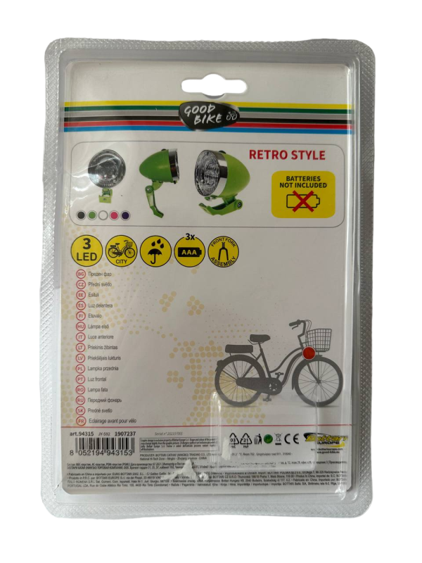 Ліхтар велосипедний передній 3 LED "RETRO STYLE" білий (94315W-IS)