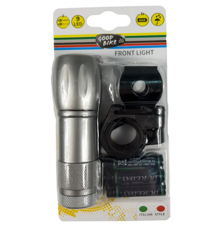 Ліхтарик на батарейках світлодіодний водостійкий 9 LED "TORCH 9" сріблястий (94308-IS)