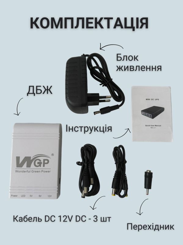 ДБЖ MINI DC UPS WGP103 10400mAh, 5V/9-12V з блоком живлення для роутера, повербанк