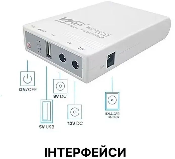 ДБЖ ПРОМО для роутера, повербанк MINI DC UPS WGP103 (10400mAh, 5V/9-12V)