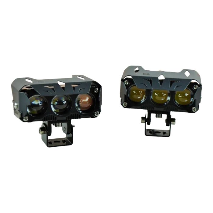 Додаткова світлодіодна LED фара JR-3LED-G 110Вт з двома режимами світла (3000K жовтий / 6000K білий, з вентилятором, розміри 100×40×55 мм) 2 шт