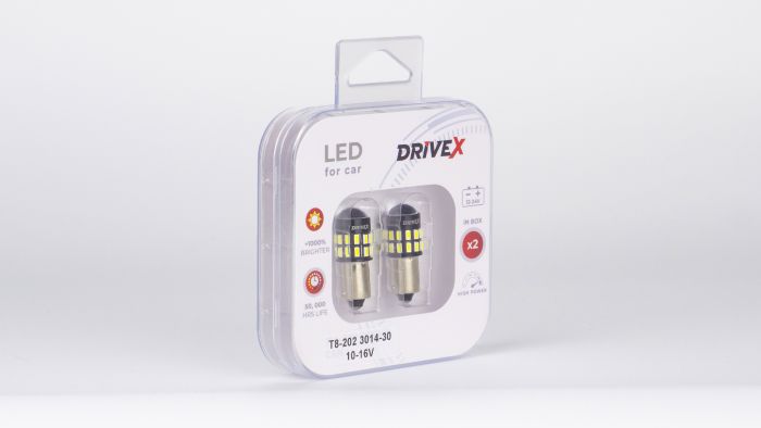 Світлодіоди в габаритні вогні. Підсвітку номера та салона DriveX T8-202 3014-30 10-16V BA9S/T4W d-9mm к-т.