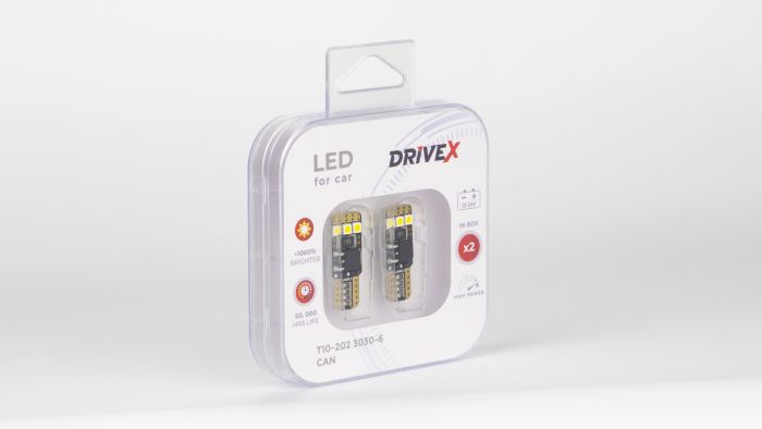 Світлодіоди в габаритні вогні. Підсвітку номера та салона DriveX T10-202 3030-6 9-48V CAN W5W base-10mm к-т.