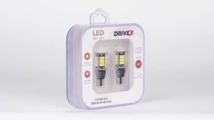Світлодіоди в габаритні вогні. Підсвітку номера та салона DriveX T15-203 DLX 3030-24 10-16V CAN W16W d-10mm к-т.