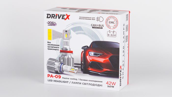 Купити потужні лампи від українського виробника DriveX PA-09 H11 42W(2*21W) 9-32V 6K LED
