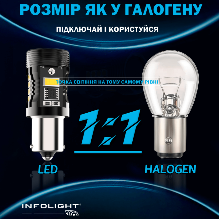 Комплект светодиодных ламп Infolight P21W, BA15S (1156) Canbus White