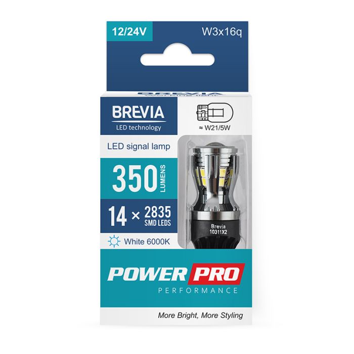 Brevia PowerPro W21/5W 350Lm 14x2835SMD 12/24V CANbus, 2шт (10311X2)
