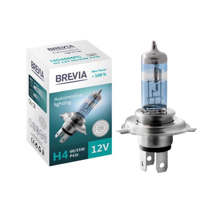 Галогеновая автолампа H4 Brevia Max Power +100% (12040MPC)