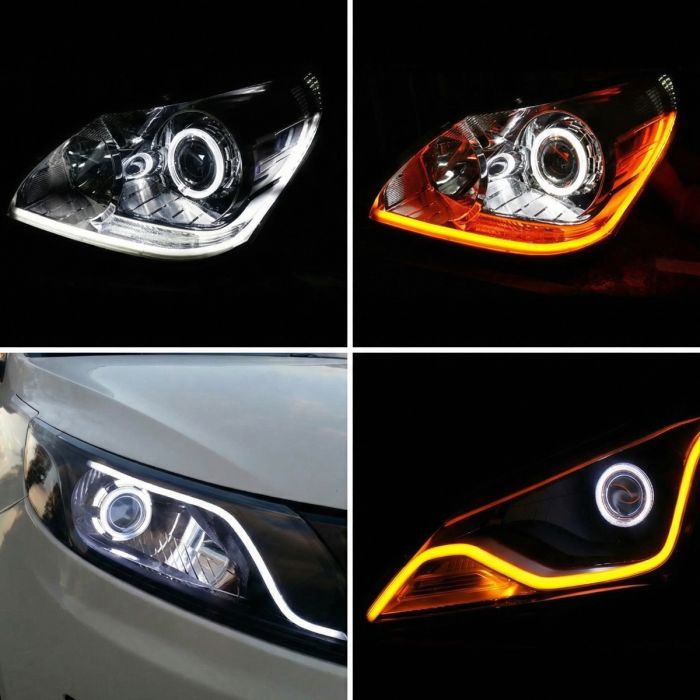 Гибкая LED трубка ДХО (DRL) в фары AES 60 см, с мигающим поворотником (Белый / Желтый)